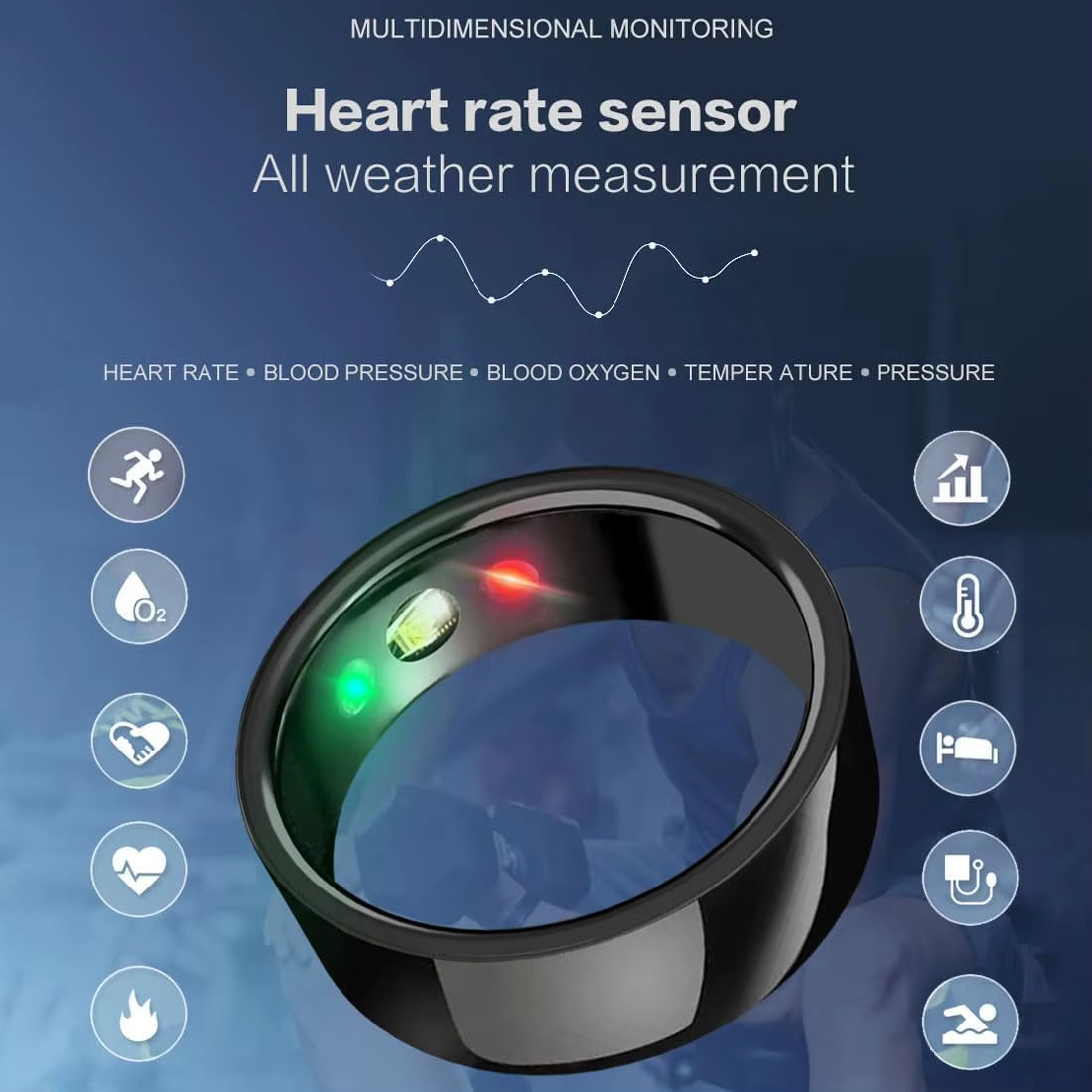 Intelligent Ring Fitness Tracker Blood Pressure Oxygen Ring Waterproof Wireless Pedometer Ring Heart Rate Monitoring Ring