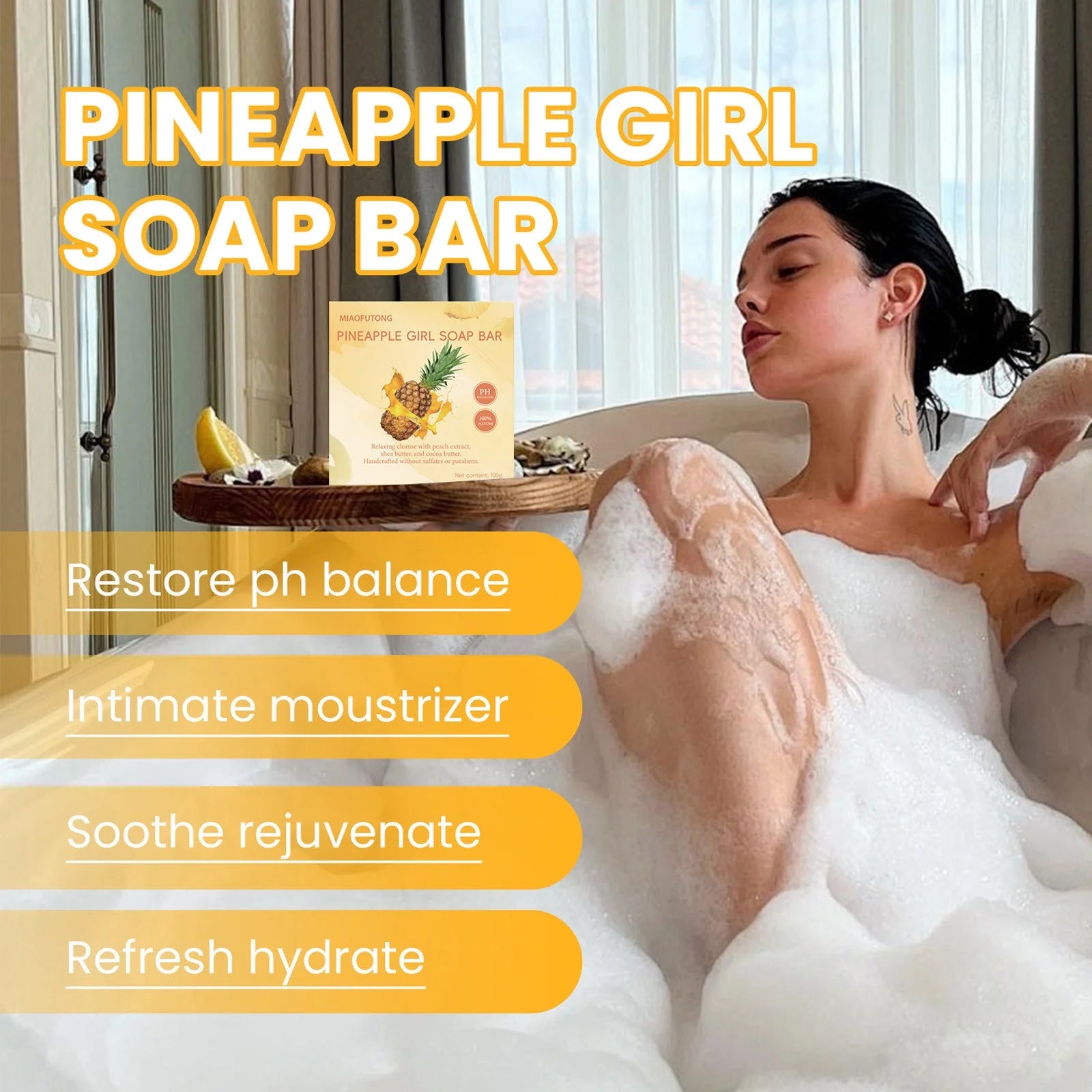Yoni Soap Bars Wash, 100% Natural Pineapple Organic Yoni Bar Soap for Women Ph Balance, Moisturizing Care Soap with Foaming Net