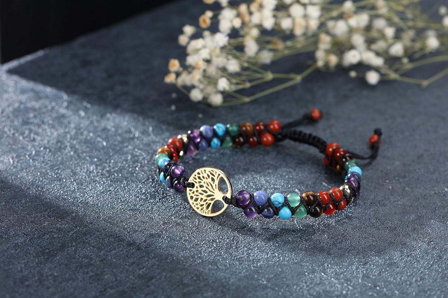 Chakra Bead Bracelets for Women Men - 6Mm Natural 7 Chakra Healing Crystal Tree Life Stretch Bracelet with Real Stones Anxiety Meditation Yoga Gemstone Jewelry