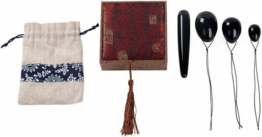 TJ Global Set of 3 Drilled Yoni Eggs and 1 Massage Stick Black Onyx Stone For...