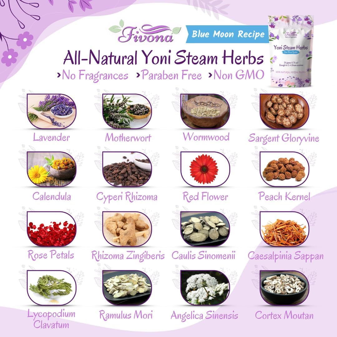 2-In-1 Yoni Steaming Kit over the Toilet Seat with V Steam Herbs Blue Moon Recipe for Detox, Cleansing, PH Balance and Odor Control