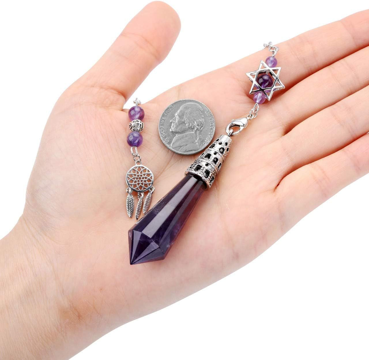 Natural Amethyst Crystal Dowsing Pendulum 12 Facet Reiki Healing Crystal Gemstone Point Pendulums for Divination Wicca Meditation Crystal Therapy