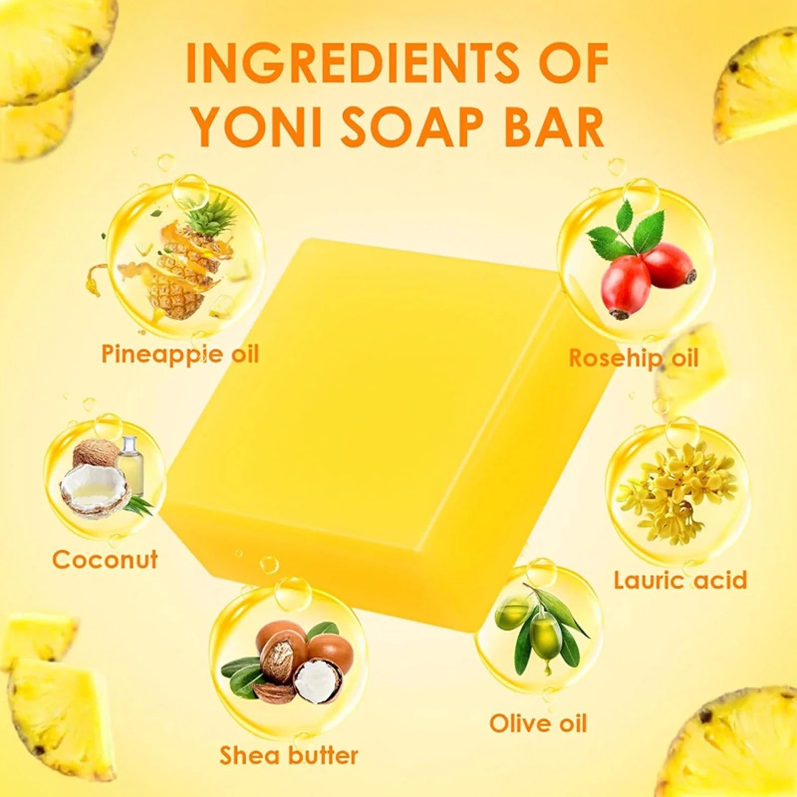 Yoni Soap Bars Wash, 100% Natural Pineapple Organic Yoni Bar Soap for Women Ph Balance, Moisturizing Care Soap with Foaming Net
