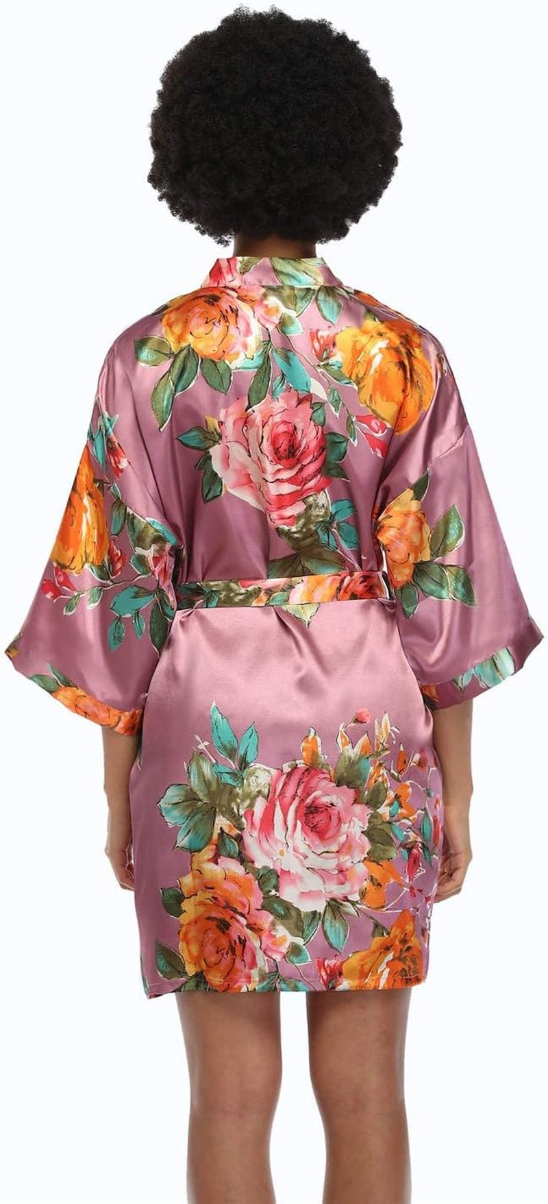 Women'S Floral Satin Kimono Robes Short Silky Bridesmaid Robes Sleepwear