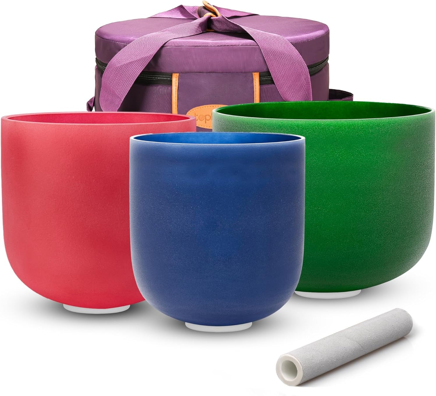 (8"F+7"C+6"A) Set of 3 Color Crystal Singing Bowls with Heavy Duty Carrying Case and Mallets