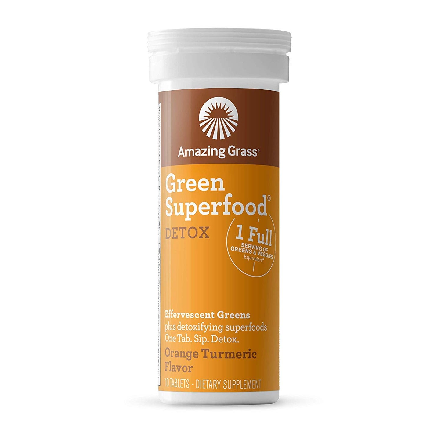 Effervescent Detox Tablets: Water Flavoring Tablet with Detoxifying Greens & Antioxidants, Orange Turmeric, 60 Count