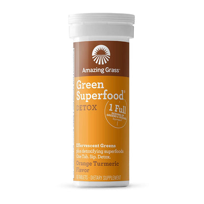Effervescent Detox Tablets: Water Flavoring Tablet with Detoxifying Greens & Antioxidants, Orange Turmeric, 60 Count