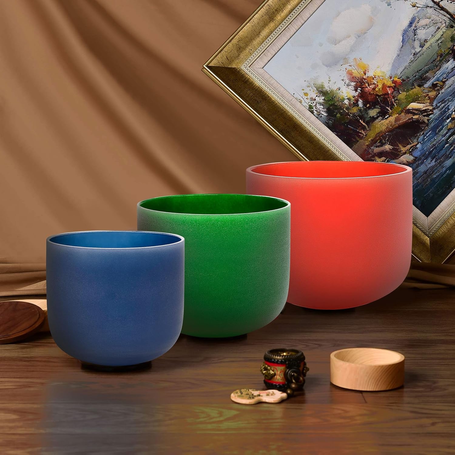 (8"F+7"C+6"A) Set of 3 Color Crystal Singing Bowls with Heavy Duty Carrying Case and Mallets