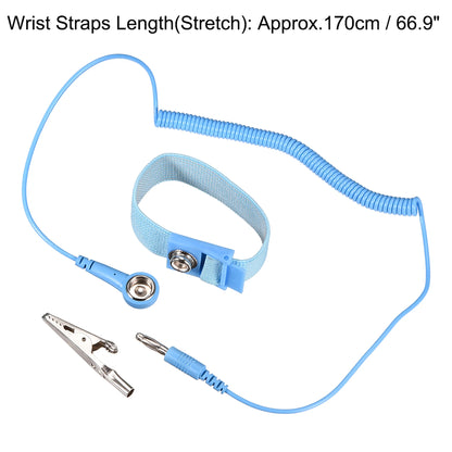 Anti Static Wrist Straps, ESD Components, Stainless Steel Magnetic Tray Grounding Wire Alligator Clip Light Blue 1Pcs