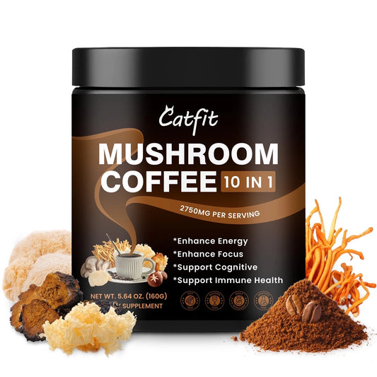 Mushroom Coffee Powder 2750 Mg, 10-In-1 Mushroom Supplement with Lions Mane & Chaga 5.64 Oz, by