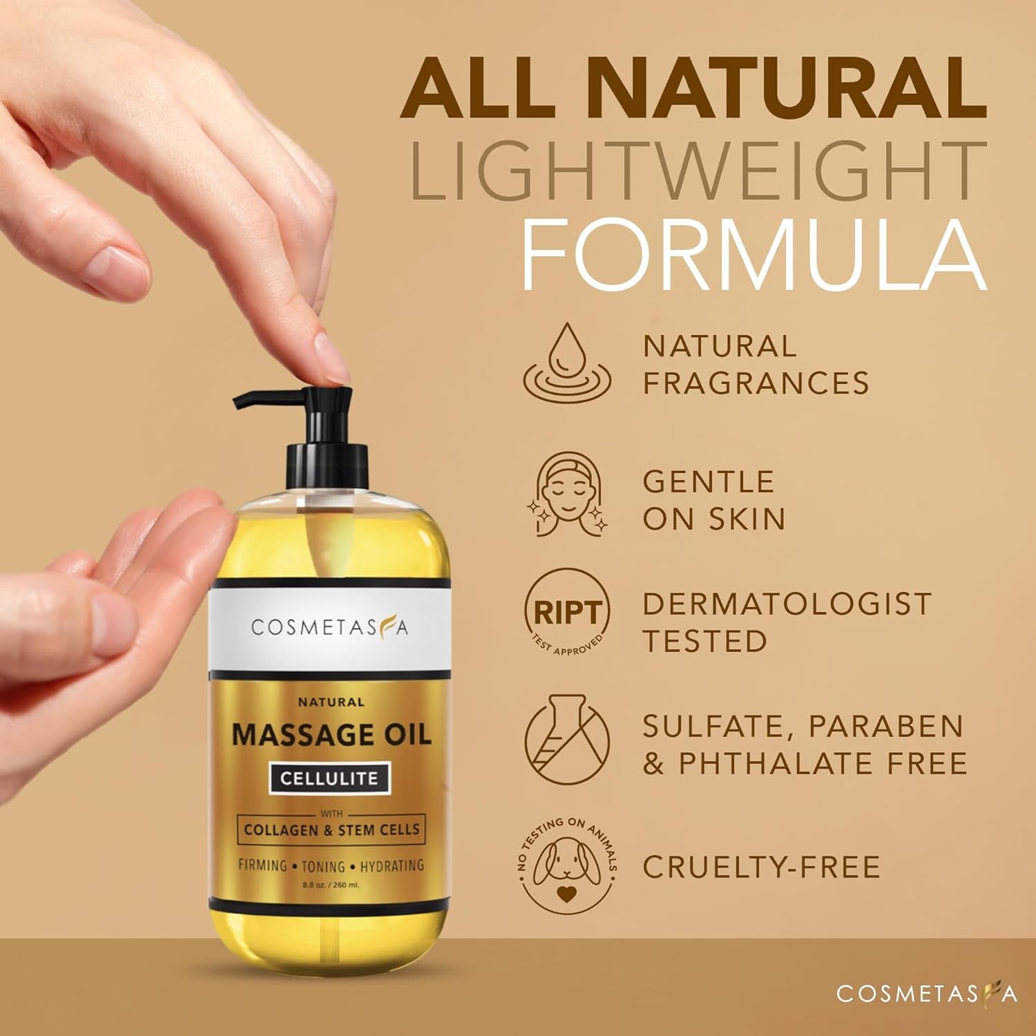 Large Cellulite Massage Oil with Collagen & Stem Cells- 100% Natural Cellulite Oil, Highly Absorbable, Deeply Penetrates the Skin- Firms, Tones, Tightens & Moisturizes Skin by  (16.9 Oz)