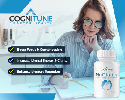 Nuclarity Nootropic Brain Supplements for Memory and Focus, Mental Clarity with Ginkgo Biloba, Phosphatidylserine, Alpha Gpc, Bacopa, Rhodiola, Huperzine A, Dietary Supplements - 60 Capsules