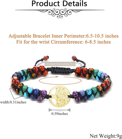 Chakra Bead Bracelets for Women Men - 6Mm Natural 7 Chakra Healing Crystal Tree Life Stretch Bracelet with Real Stones Anxiety Meditation Yoga Gemstone Jewelry