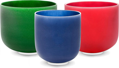(8"F+7"C+6"A) Set of 3 Color Crystal Singing Bowls with Heavy Duty Carrying Case and Mallets