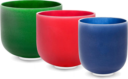 (8"F+7"C+6"A) Set of 3 Color Crystal Singing Bowls with Heavy Duty Carrying Case and Mallets