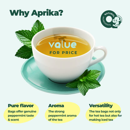 Pure Peppermint Tea - No Stems, 100% Natural Herbal Tea, 60 Bags, USA Seller