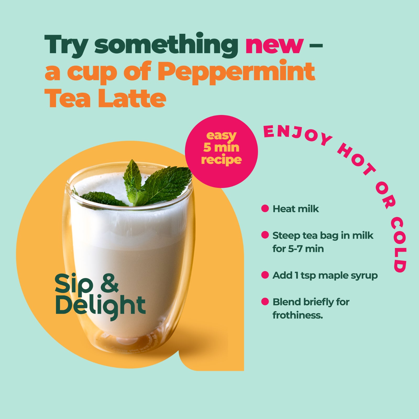 Pure Peppermint Tea - No Stems, 100% Natural Herbal Tea, 60 Bags, USA Seller