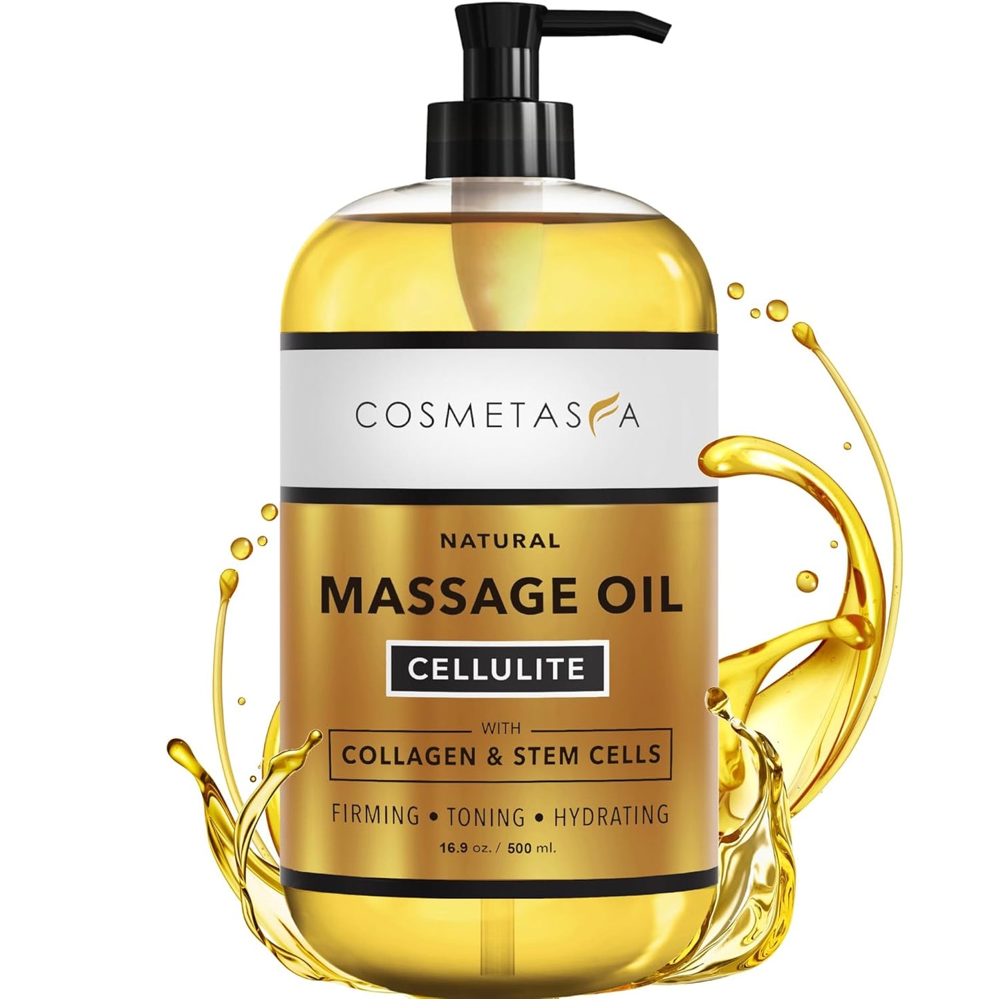Large Cellulite Massage Oil with Collagen & Stem Cells- 100% Natural Cellulite Oil, Highly Absorbable, Deeply Penetrates the Skin- Firms, Tones, Tightens & Moisturizes Skin by  (16.9 Oz)