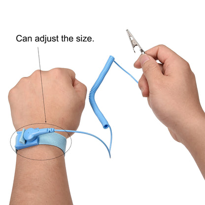 Anti Static Wrist Straps, ESD Components, Stainless Steel Magnetic Tray Grounding Wire Alligator Clip Light Blue 1Pcs
