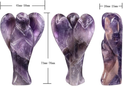 3” Healing Crystal Pocket Guardian Angel Figurine, Hand Carved Amethyst Stone Angels Statue for Peace Protection Meditation Home Decoration