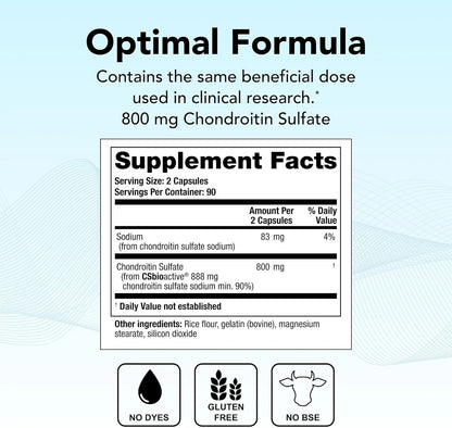 Optiflex-C Chondroitin Sulfate - 90-Day Supply - Chondroitin Supplement - Support Healthy Joint Function and Mobility - Joint Support Supplement for Women & Men -NSF Certified- 180 Capsules
