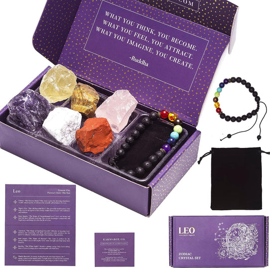 Leo Gifts for Women - Leo Crystal Healing Stone Gift Set - 12 Zodiac Signs - Zodiac Gifts - Astrology Gifts for Women - Horoscope Gifts - Birthday Gifts for Women