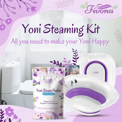 2-In-1 Yoni Steaming Kit over the Toilet Seat with V Steam Herbs Blue Moon Recipe for Detox, Cleansing, PH Balance and Odor Control
