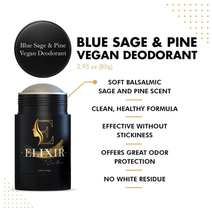 Elixir by Coco March Aluminum Free Vegan Deodorant -Blue Sage & Pine-Gentle Natural Ingredients W/Effective Odor Protection, Essential Oil Scent, Made W/Organic Coconut Oil & Shea Butter-2.98 Oz