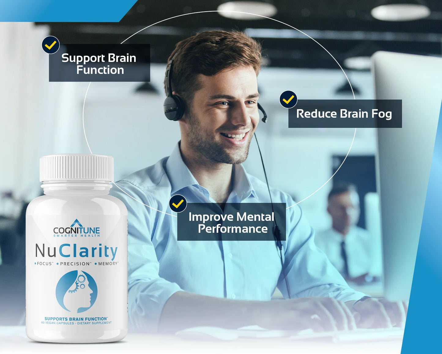 Nuclarity Nootropic Brain Supplements for Memory and Focus, Mental Clarity with Ginkgo Biloba, Phosphatidylserine, Alpha Gpc, Bacopa, Rhodiola, Huperzine A, Dietary Supplements - 60 Capsules