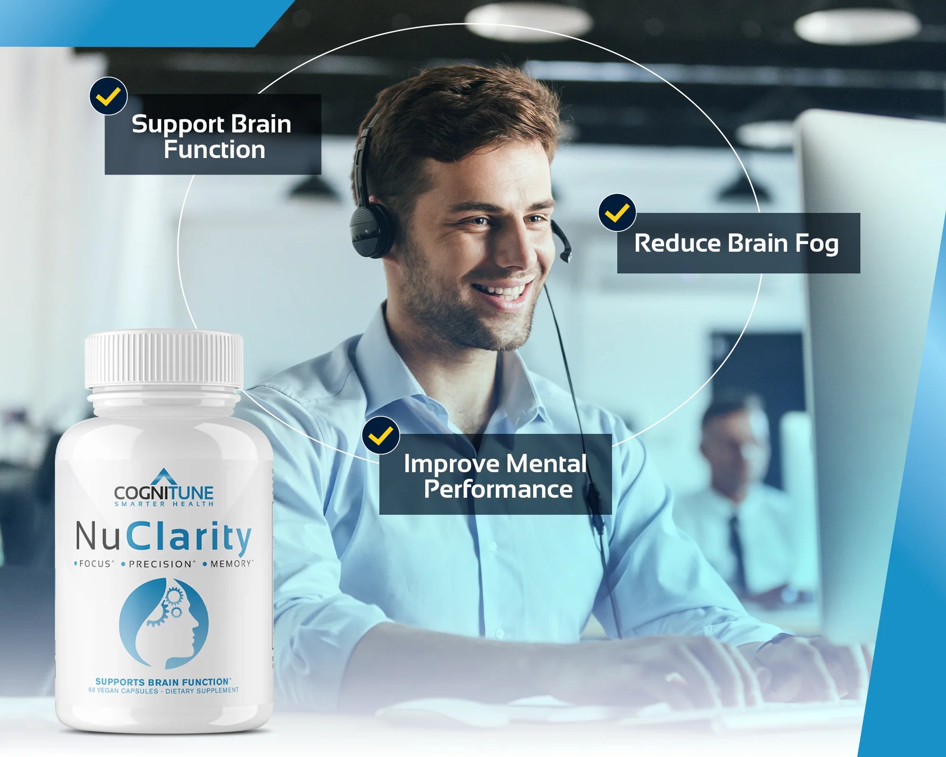 Nuclarity Nootropic Brain Supplements for Memory and Focus, Mental Clarity with Ginkgo Biloba, Phosphatidylserine, Alpha Gpc, Bacopa, Rhodiola, Huperzine A, Dietary Supplements - 60 Capsules